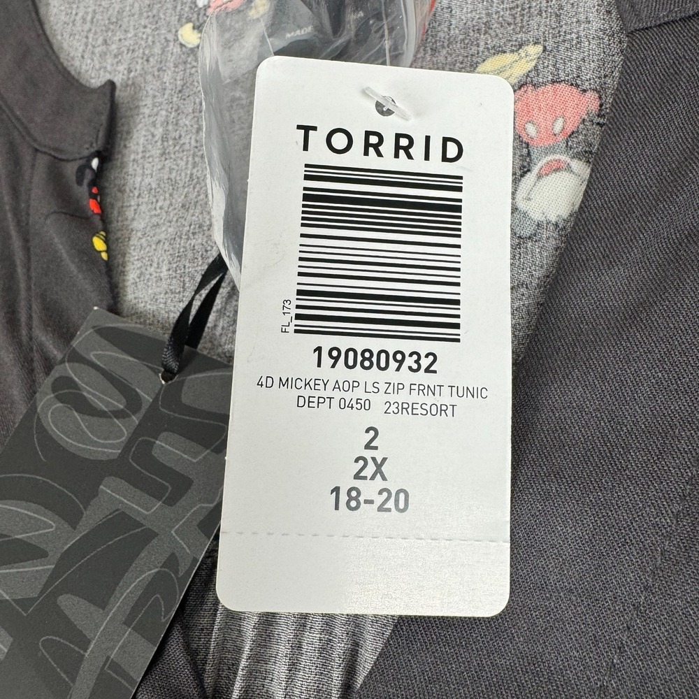 TORRID x Disney 4D Mickey Mouse AOP Zip Front Tunic Blouse Gray Womens 2X - Picture 6 of 12